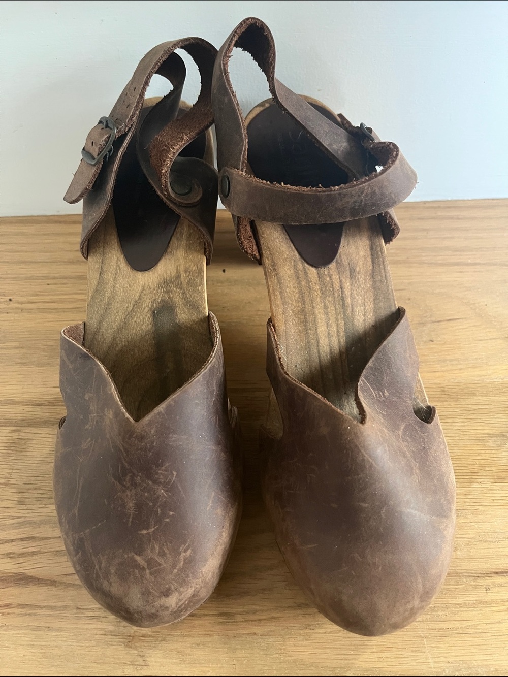 Sanita Brown Leather Adjustable Slingback Clogs